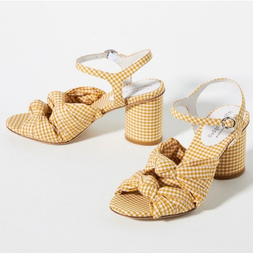 NEW Jeffrey Campbell Anthropologie Gingham plaid knot Block Heel sandals Size 7
